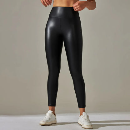 Schwarze PU-Lederhosen-Leggins für Damen