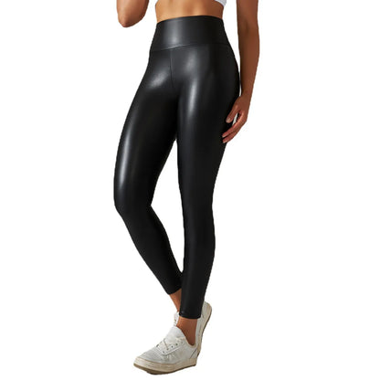 Schwarze PU-Lederhosen-Leggins für Damen